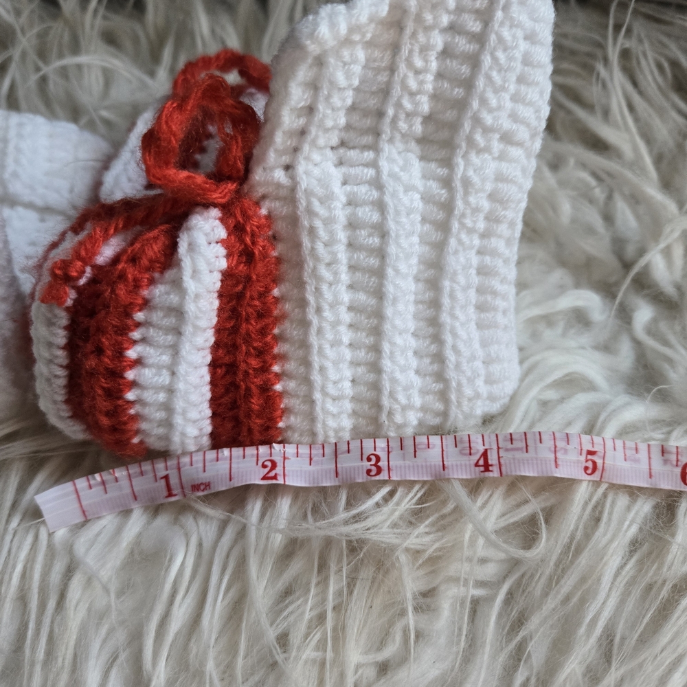 Handmade Knitted Baby Booties - White, Red, and Orange - Picture 5 of 6